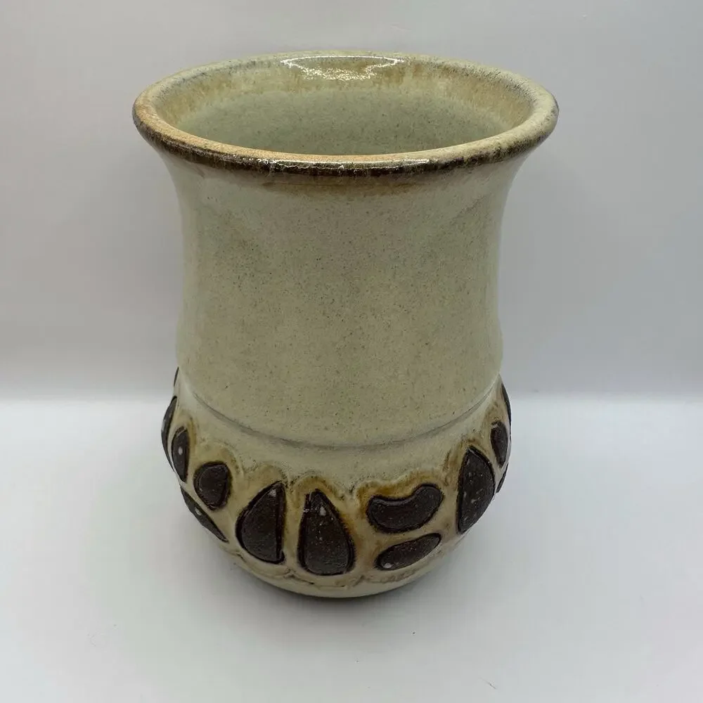 Handmade Nature Animal Deer Tracks Earth Tones Studio Pottery Vase Artist Signed